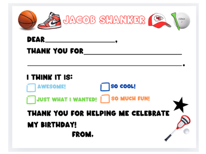 Favorite Things Birthday Thank You Note