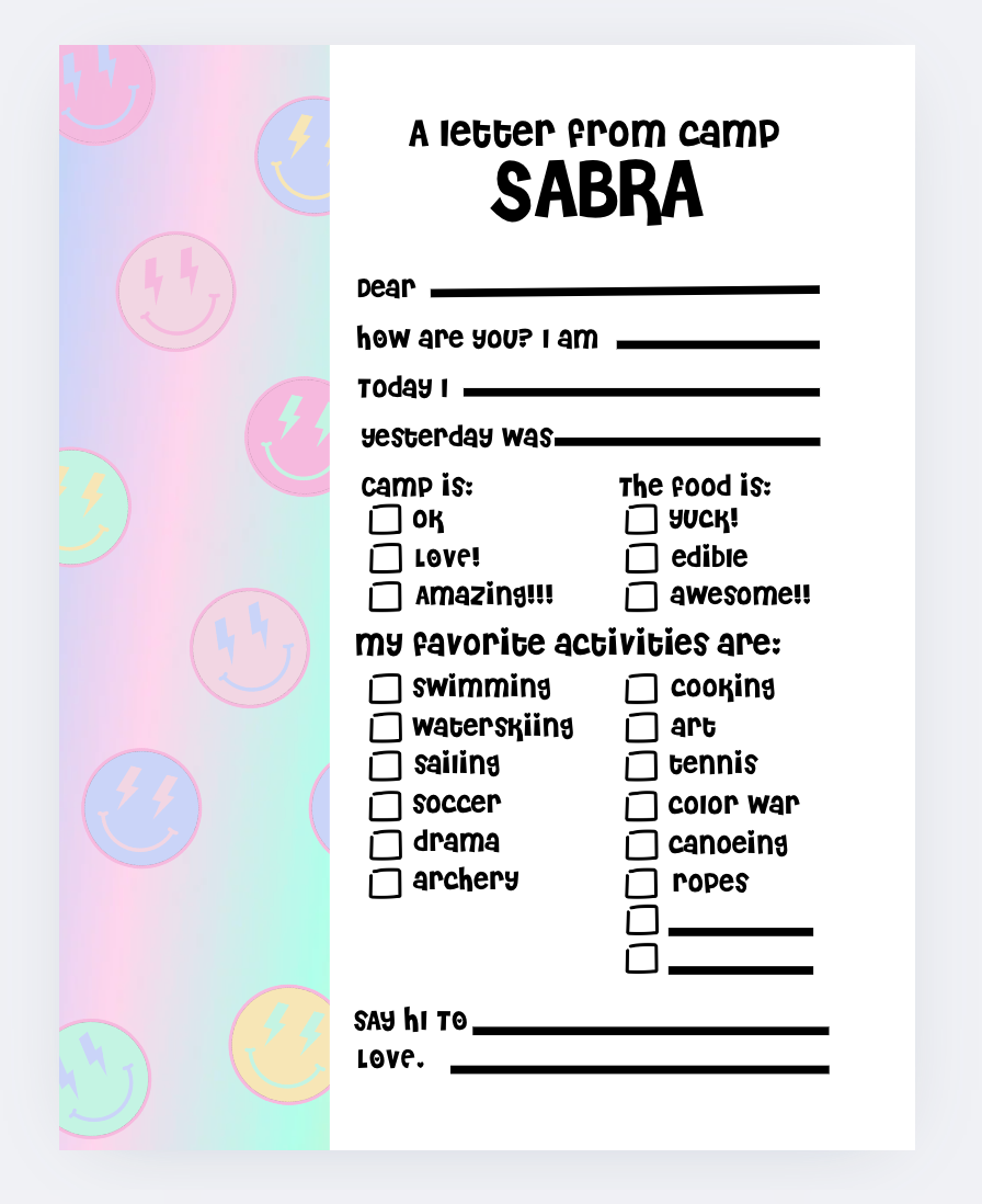 Fill-in Letters From Camp Smiley Faces