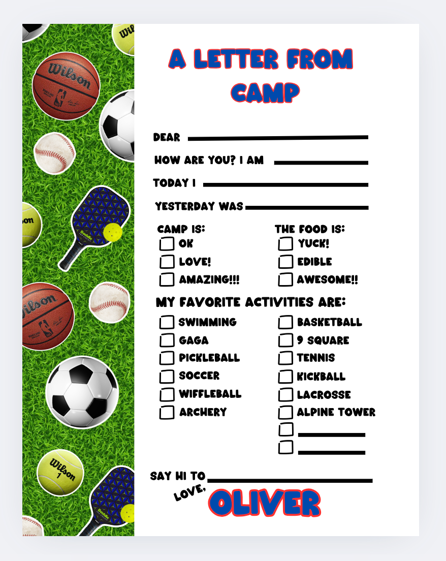 Fill-in Letters From Camp Sports