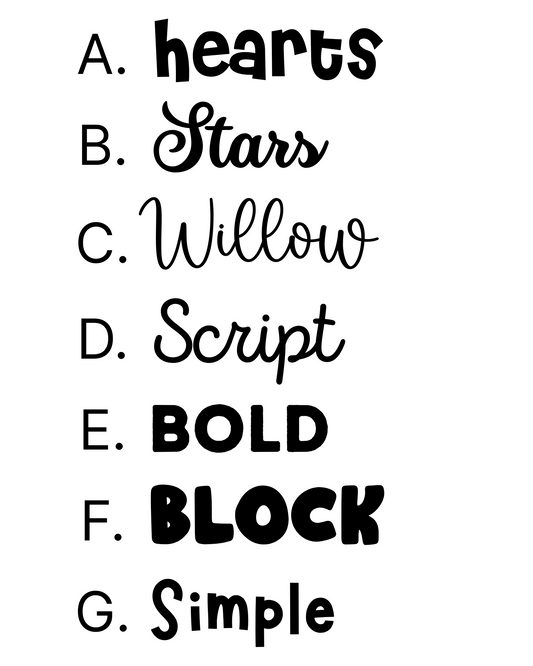 List of font styles on a white background