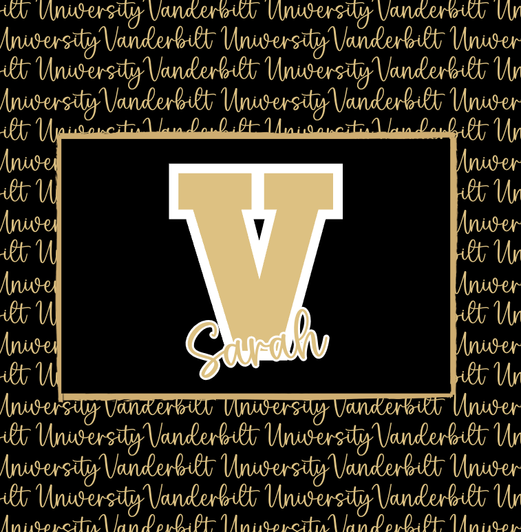 Gold 'V' letter with 'Vanderbilt University' text on a black background