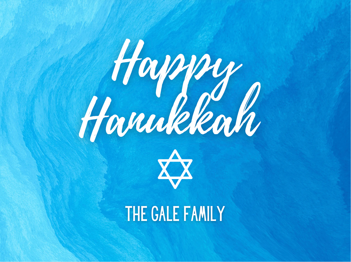 Happy Hanukkah drip tray with a star of David on a blue watercolor background