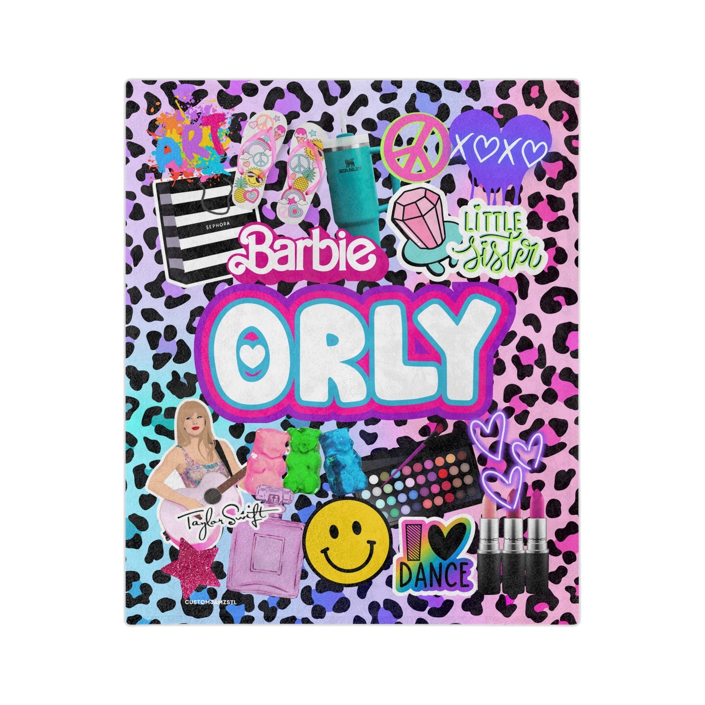 tween girls favorite things blanket for birthday gift featuring makeup, dance, Sephora