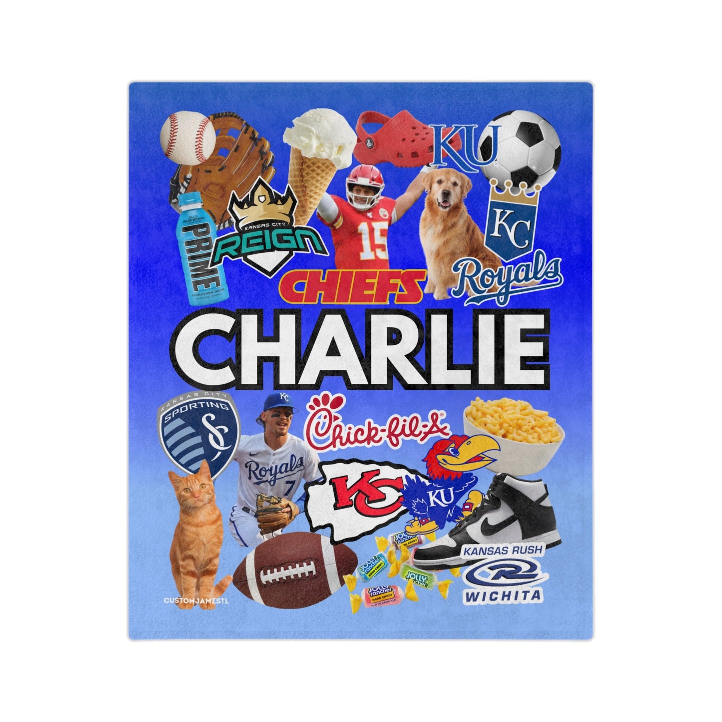 teen boy bar mitzvah or birthday gift favorite things collage blanket for home or camp.