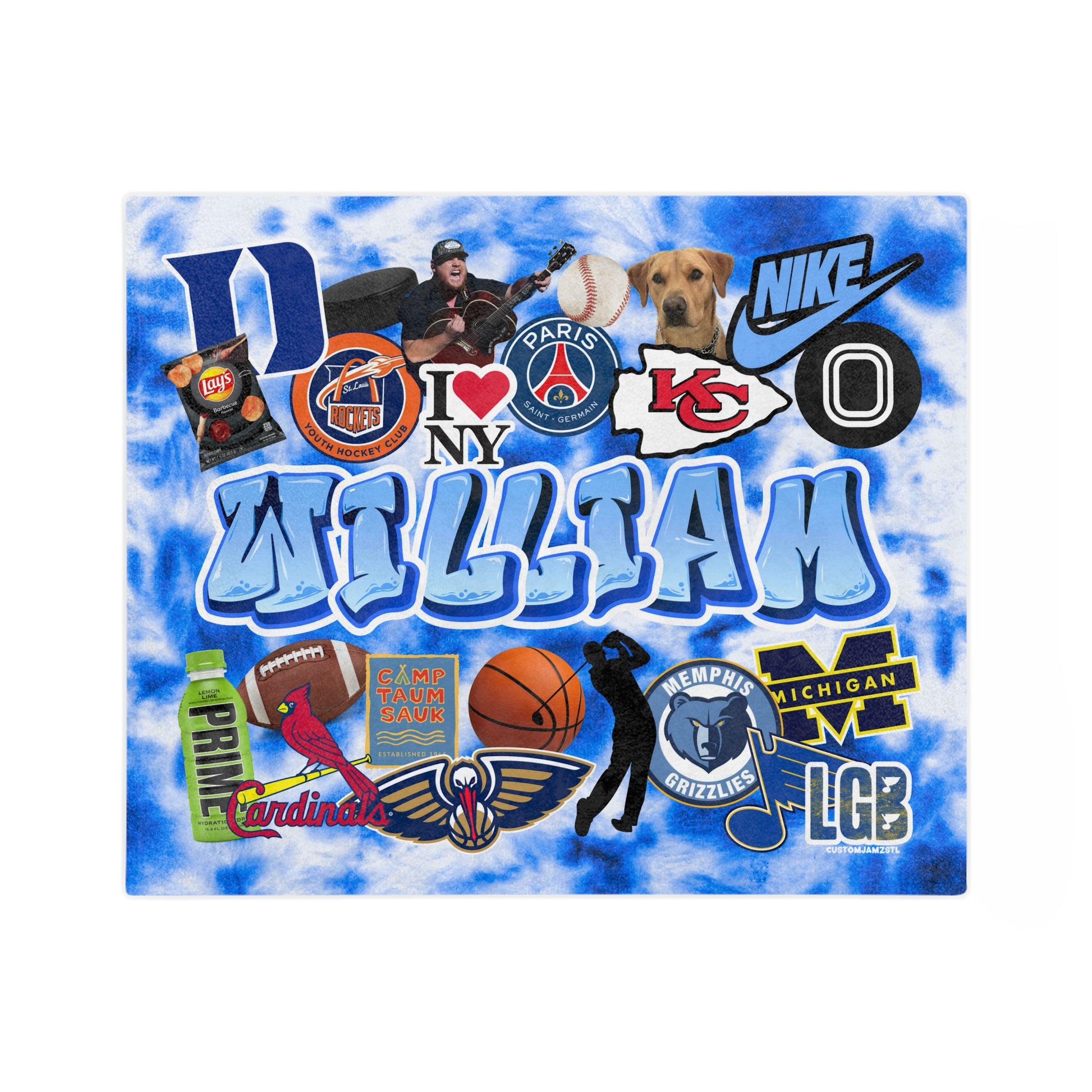 personalized minky blanket with boys favorite sports teams, restaurants, nike and blues